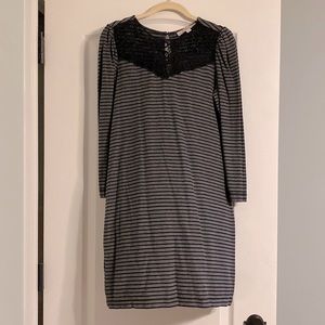 Loft Black Gray Stripe Dress
